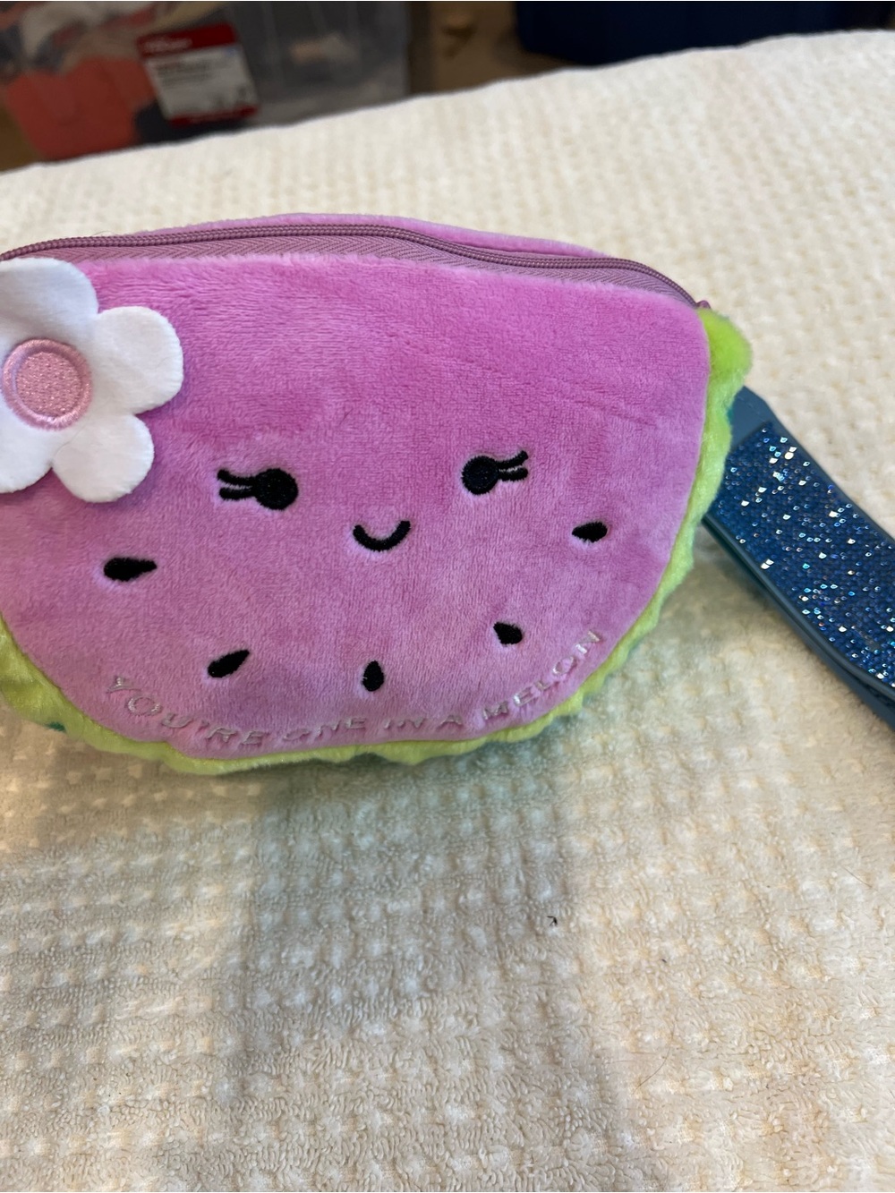Plush Pink Watermelon Kids Bag with Flower Accent